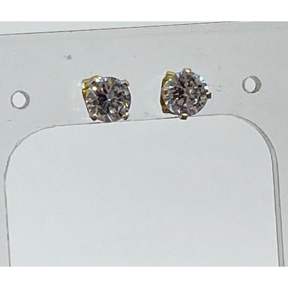 DRT 14K Yellow Gold 5 mm Solitaire Round Prong 1.00 ctw CZ Stud Earring - Picture 1 of 16